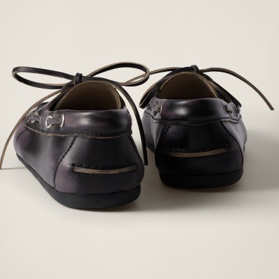 Miu Miu Bleached Leather Deck Shoes Black MM261073 Miu Miu Bleached Leather Deck Shoes Black MM261073