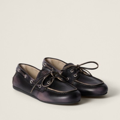 Miu Miu Bleached Leather Deck Shoes Black MM261073