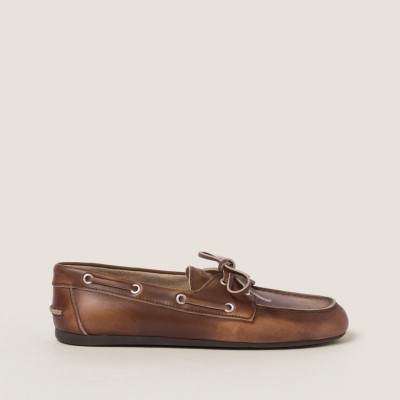 Miu Miu Bleached Leather Deck Shoes Sienna MM261074 Miu Miu Bleached Leather Deck Shoes Sienna MM261074