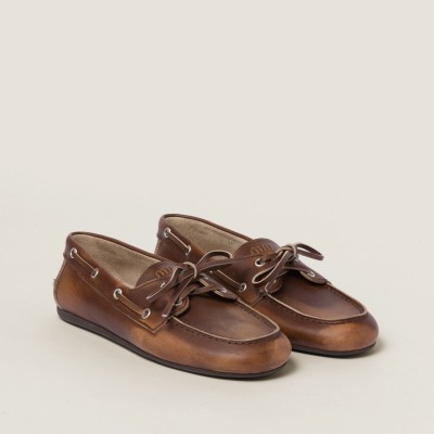Miu Miu Bleached Leather Deck Shoes Sienna MM261074