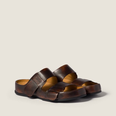 Miu Miu Bleached Leather Sandals Palisander MM261165 Miu Miu Bleached Leather Sandals Palisander MM261165