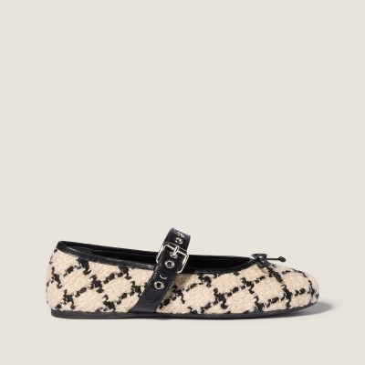 Miu Miu Boucle Check Ballerinas Ivory Black MM261009 Miu Miu Boucle Check Ballerinas Ivory Black MM261009