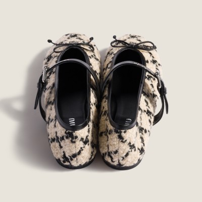 Miu Miu Boucle Check Ballerinas Ivory Black MM261009 Miu Miu Boucle Check Ballerinas Ivory Black MM261009