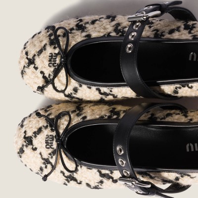 Miu Miu Boucle Check Ballerinas Ivory Black MM261009 Miu Miu Boucle Check Ballerinas Ivory Black MM261009