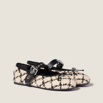 Miu Miu Boucle Check Ballerinas Ivory Black MM261009
