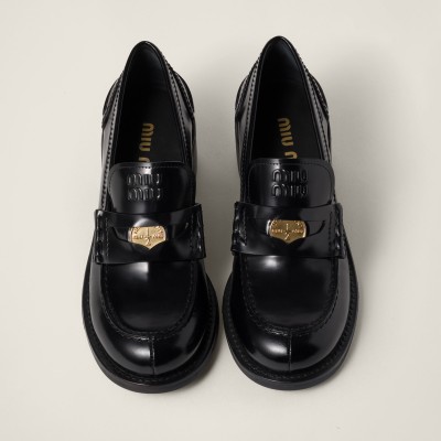 Miu Miu Brushed Leather Loafers Black MM261102