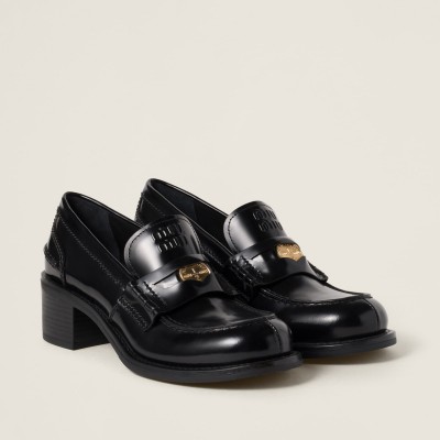 Miu Miu Brushed Leather Loafers Black MM261102