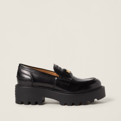 Miu Miu Brushed Leather Loafers Black MM261103