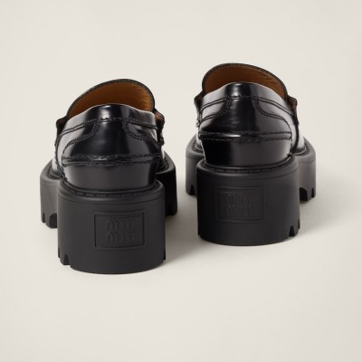 Miu Miu Brushed Leather Loafers Black MM261103