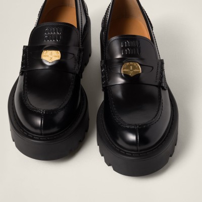 Miu Miu Brushed Leather Loafers Black MM261103