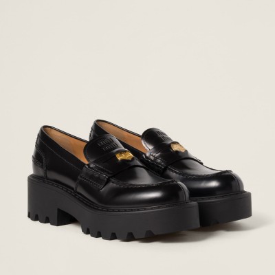 Miu Miu Brushed Leather Loafers Black MM261103