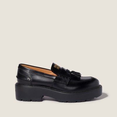 Miu Miu Brushed Leather Loafers Black MM261323 Miu Miu Brushed Leather Loafers Black MM261323
