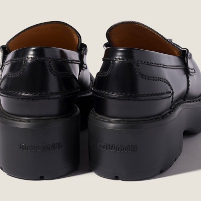 Miu Miu Brushed Leather Loafers Black MM261323 Miu Miu Brushed Leather Loafers Black MM261323