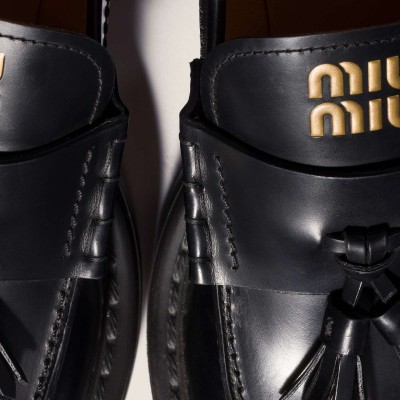 Miu Miu Brushed Leather Loafers Black MM261323 Miu Miu Brushed Leather Loafers Black MM261323