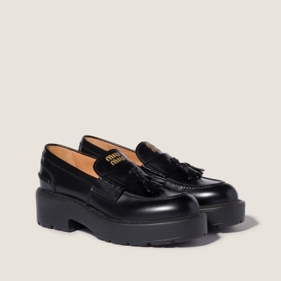 Miu Miu Brushed Leather Loafers Black MM261323