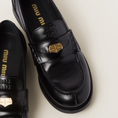 Miu Miu Brushed Leather Penny Loafers Black MM261095 Miu Miu Brushed Leather Penny Loafers Black MM261095