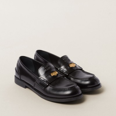 Miu Miu Brushed Leather Penny Loafers Black MM261095