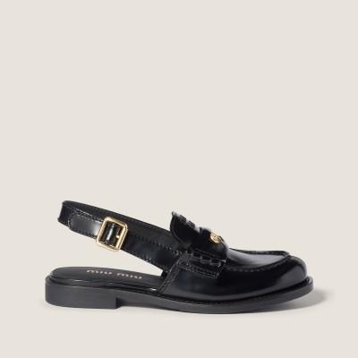 Miu Miu Brushed Leather Slingback Loafers Black MM261220