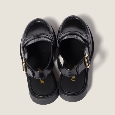 Miu Miu Brushed Leather Slingback Loafers Black MM261220