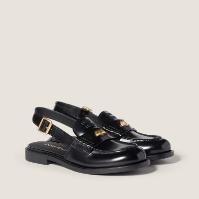 Miu Miu Brushed Leather Slingback Loafers Black MM261220