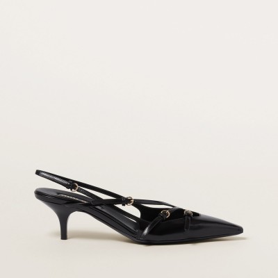 Miu Miu Brushed Leather Slingbacks With Buckles Black MM261222 Miu Miu Brushed Leather Slingbacks With Buckles Black MM261222