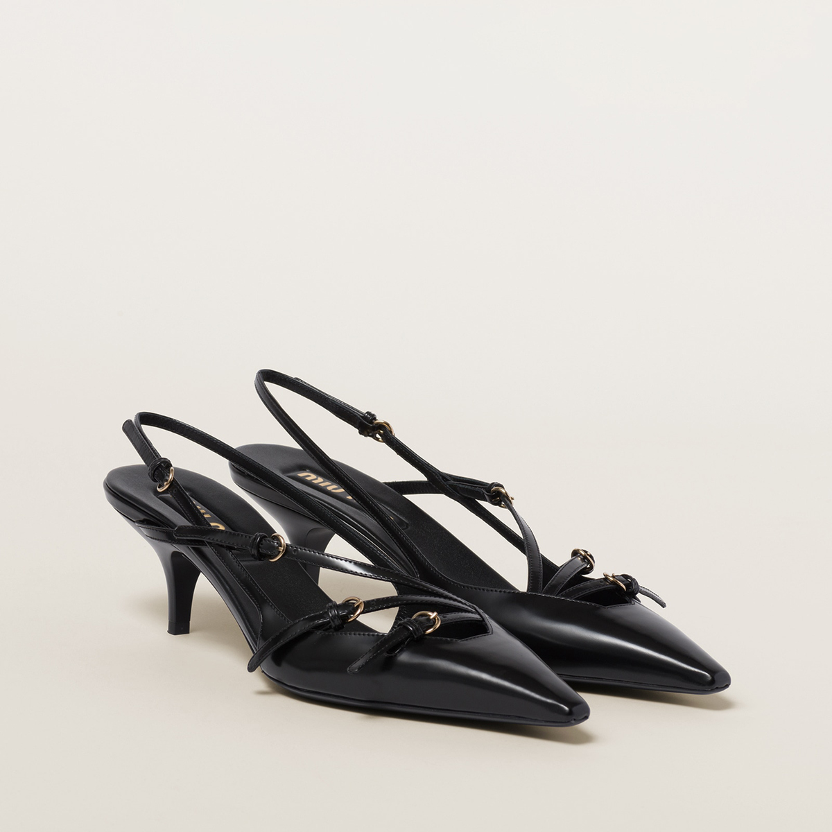 Miu Miu Brushed Leather Slingbacks With Buckles Black MM261222 Miu Miu Brushed Leather Slingbacks With Buckles Black MM261222