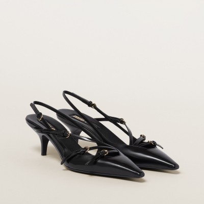 Miu Miu Brushed Leather Slingbacks With Buckles Black MM261222