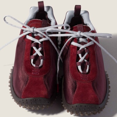 Miu Miu Bubble Technical Fabric And Suede Sneakers Burgundy MM261359