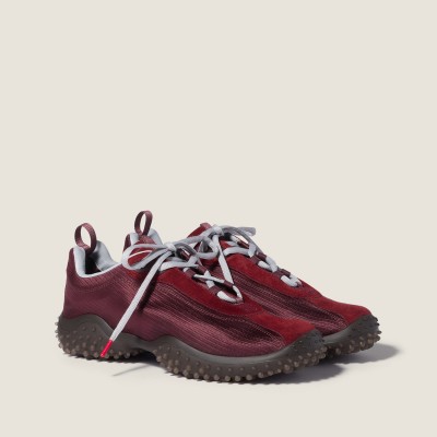 Miu Miu Bubble Technical Fabric And Suede Sneakers Burgundy MM261359