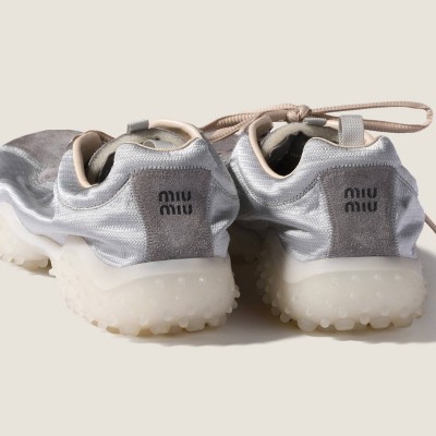 Miu Miu Bubble Technical Fabric And Suede Sneakers Cloudy Gray MM261361