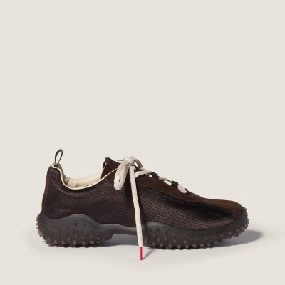 Miu Miu Bubble Technical Fabric And Suede Sneakers Dark Brown MM261358