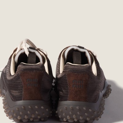 Miu Miu Bubble Technical Fabric And Suede Sneakers Dark Brown MM261358