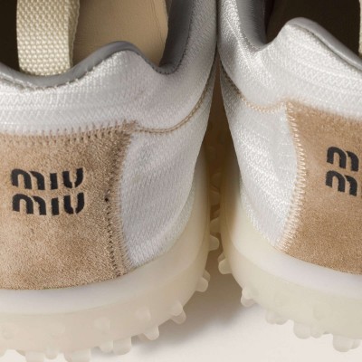 Miu Miu Bubble Technical Fabric And Suede Sneakers Ivory MM261360 Miu Miu Bubble Technical Fabric And Suede Sneakers Ivory MM261360