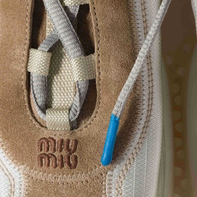 Miu Miu Bubble Technical Fabric And Suede Sneakers Ivory MM261360 Miu Miu Bubble Technical Fabric And Suede Sneakers Ivory MM261360