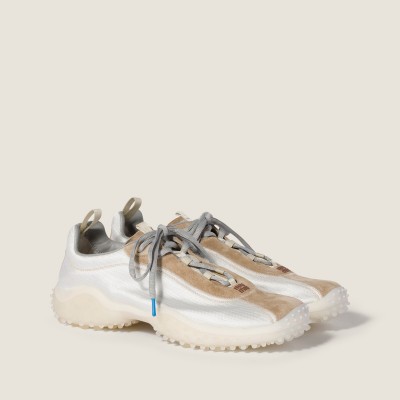 Miu Miu Bubble Technical Fabric And Suede Sneakers Ivory MM261360 Miu Miu Bubble Technical Fabric And Suede Sneakers Ivory MM261360