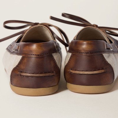 Miu Miu Canvas And Bleached Leather Deck Shoes Beige Brown MM261075 Miu Miu Canvas And Bleached Leather Deck Shoes Beige Brown MM261075
