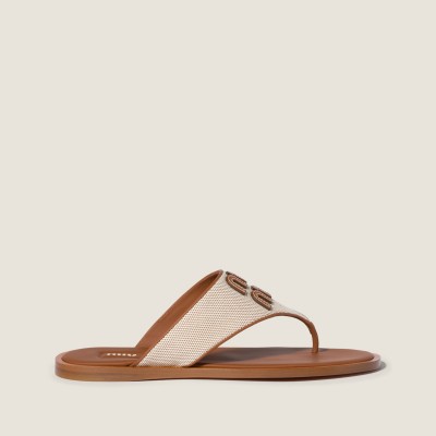 Miu Miu Canvas And Leather Thong Sandals Beige Brandy MM261163