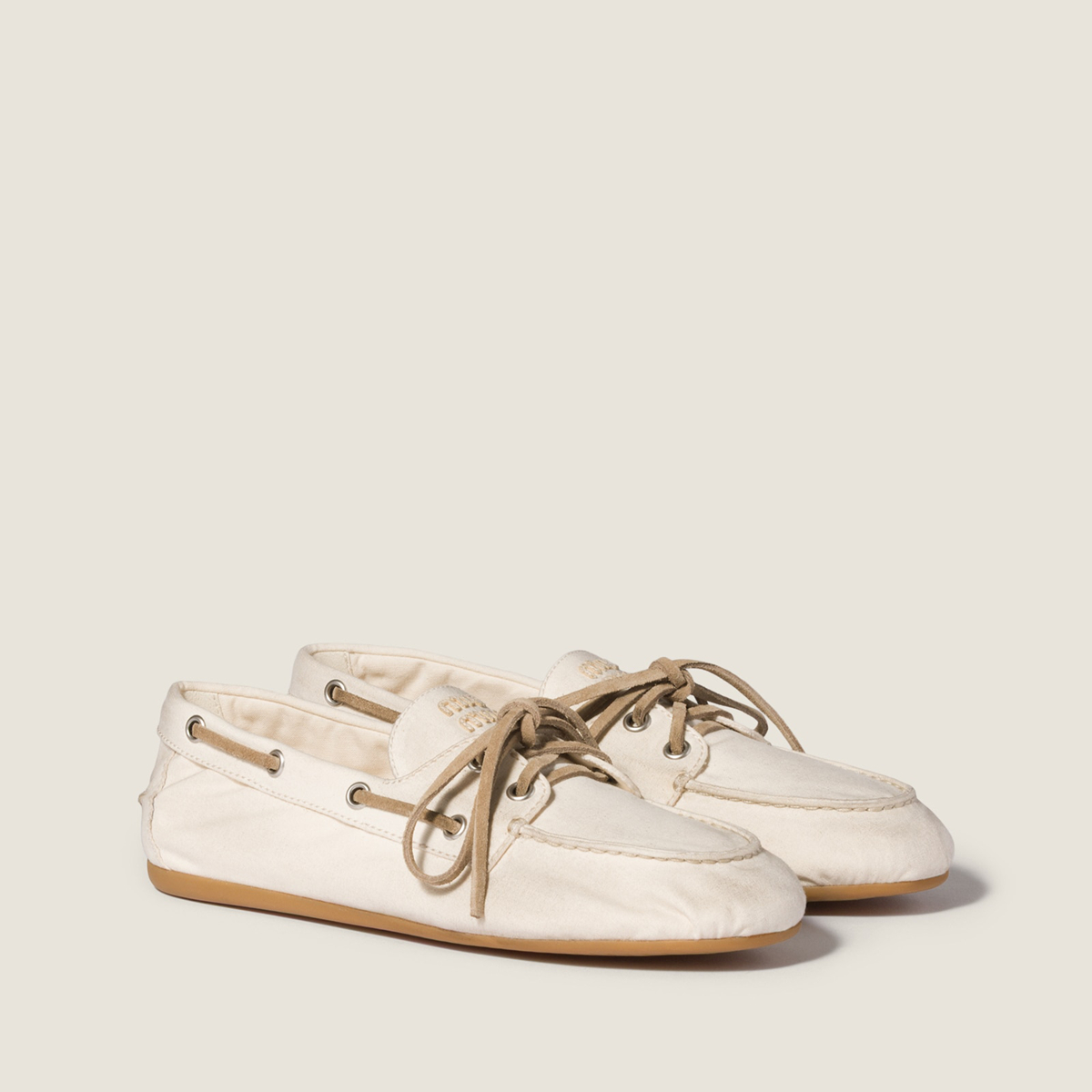 Miu Miu Canvas Deck Shoes Ecru MM261076 Miu Miu Canvas Deck Shoes Ecru MM261076