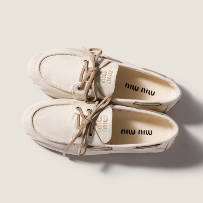 Miu Miu Canvas Deck Shoes Ecru MM261076 Miu Miu Canvas Deck Shoes Ecru MM261076