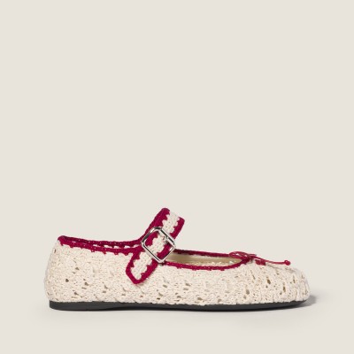 Miu Miu Crochet Ballerinas Ivory Raspberry MM261059