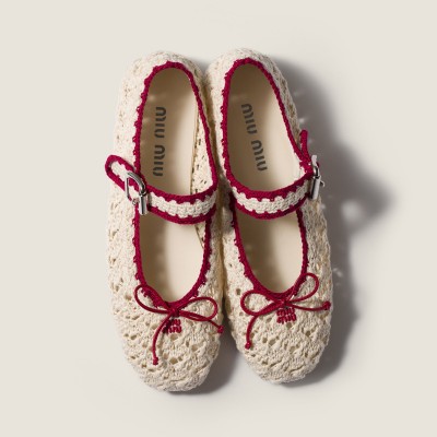 Miu Miu Crochet Ballerinas Ivory Raspberry MM261059