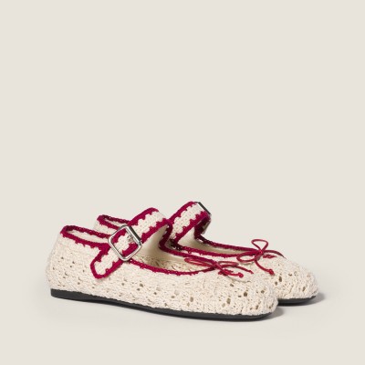 Miu Miu Crochet Ballerinas Ivory Raspberry MM261059 Miu Miu Crochet Ballerinas Ivory Raspberry MM261059