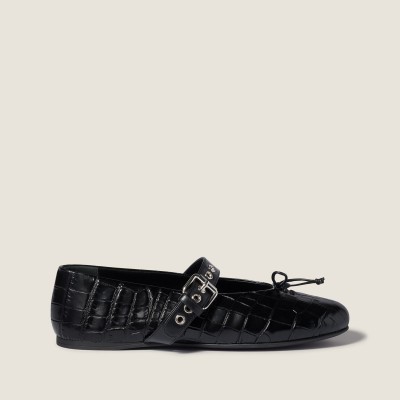 Miu Miu Croco-Print Leather Ballerinas Black MM261276