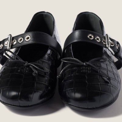 Miu Miu Croco-Print Leather Ballerinas Black MM261276