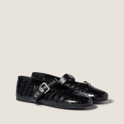 Miu Miu Croco-Print Leather Ballerinas Black MM261276 Miu Miu Croco-Print Leather Ballerinas Black MM261276