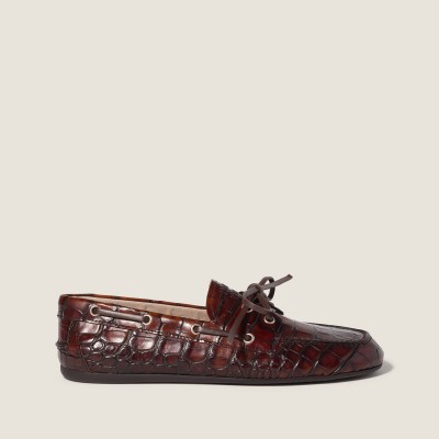 Miu Miu Crocodile Embossed Calfskin Deck Shoes Sienna MM261314 Miu Miu Crocodile Embossed Calfskin Deck Shoes Sienna MM261314