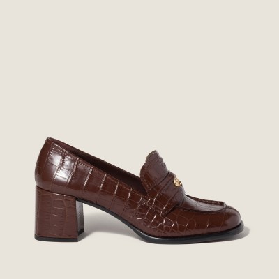 Miu Miu Crocodile Embossed Calfskin Loafers Cocoa Brown MM261326