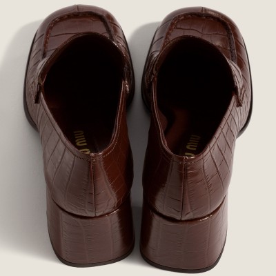 Miu Miu Crocodile Embossed Calfskin Loafers Cocoa Brown MM261326
