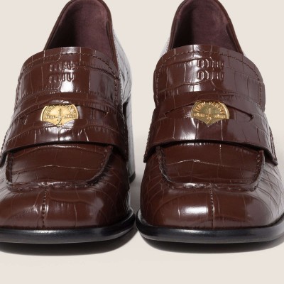 Miu Miu Crocodile Embossed Calfskin Loafers Cocoa Brown MM261326
