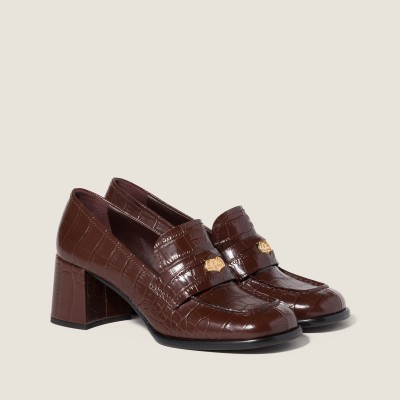Miu Miu Crocodile Embossed Calfskin Loafers Cocoa Brown MM261326